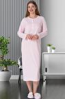 Mecit 5824 Kadın Pembe Büyük Beden Uzun Kollu Gecelik