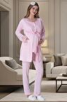 Mecit 6002 Kadın Hamile Lohusa Pembe Sabahlıklı Pijama Takımı