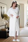 Mecit 6005 Kadın Ekru Hamile Lohusa Sabahlıklı Gecelik Takımı