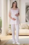 Mecit 6010 Kadın Pembe Dantelli Hamile Lohusa Pijama Takımı