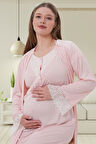 Mecit 6204 Pembe Hamile Lohusa Dantelli Sabahlık Gecelik Takım