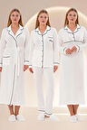 Mecit 6335 Ekru Kadın Sabahlık Gecelik Pijama 4'lü Set