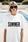 SUMMER YAZISI BASKILI BİSİKLET YAKA KISA KOLLU UNISEX TİŞÖRT