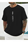 Erkek Oversize Siyah Dikey Baskılı T-shirt
