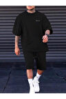 Oversize Bisiklet Yaka Alt Üst T-shirt Şortlu WHAT Baskılı İkili Takım
