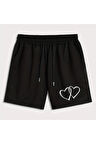 Unisex Mini Kalp Baskılı Şort
