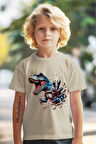DİNAZOR BASKILI BİSİKLET YAKA KISA KOLLU ÇOCUK TİŞÖRT