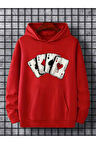 İskambil Kart Desenli Kapüşonlu Sweatshirt