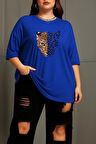 Büyük Beden Leopar Aslan Baskılı Unisex Oversize Tişört