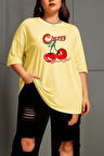 Büyük Beden Cherry Kiraz Baskılı Unisex Oversize Tişört