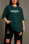 Büyük Beden Happiness Baskılı Unisex Oversize Tişört