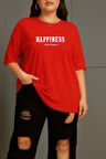 Büyük Beden Happiness Baskılı Unisex Oversize Tişört