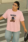 Büyük Beden Nasa Ayıcık Baskılı Unisex Oversize Tişört