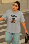 Büyük Beden Nasa Ayıcık Baskılı Unisex Oversize Tişört