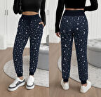 MDB Kadın Yüksek Bel Bağcıklı Desenli Iki Iplik Pantolon