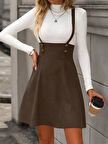 MDB Kadın Askılı Düğmeli Mini Süet Elbise