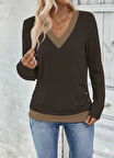 MDB Kadın Uzun Kollu V Yakalı Yandan Düğmeli Yün Viskon Bluz