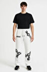 MDB Erkek Üç İplik Pamuklu Baskılı Cepli Jogger Buggy Pantalon Oversize Kalıp  Beyaz
