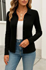 MDB Kadın Uzun Kollu Yakalı önden Düğmeli Triko Ceket