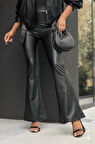 MDB Kadın Yüksek Bel İspanyol Paçalı Deri Pantolon