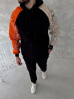 Üç İplik Penye Kapşonlu Parçalı SweatShirt - Siyah