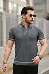 Erkek Fermuarlı Yakalı Kısa Kollu T-shirt