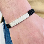 Gümüş Erkek Bileklik,14k Beyaz Altın Kaplama ,sim Desen Isim Yazılabilir,şık Hediye