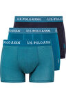 U.S. Polo Assn. Erkek Baskılı-Lacivert-Yeşil 3'lü Boxer 80515