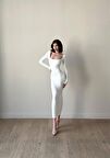 Scuba Kumaş Elbise Beyaz - Scuba Fabric Dress White