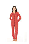 Kadın Kırmızı Pamuklu Lisanslı Çeyizlik Önden Düğmeli Pijama Takımı 20144