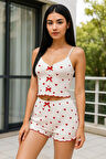 Kadın Kalp desenli Şortlu Pijama takımı