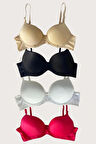 Siyah-Beyaz-Kırmızı-Ten 4'lü İçi Boş Micro Balenli Günlük Tek Desteksiz Sütyen