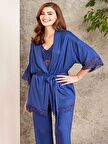 Kadın Penye Dantelli Sabahlıklı Pijama Takımı - 2810