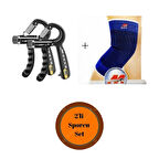 Sayaçlı Bilek Güçlendirme Yayı 5-60 Kg Siyah + Sporcu Dizlik Set 