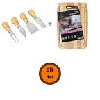 Bambu Kesme Tahtası+Ahşap Saplı Peynir Bıçağı Seti