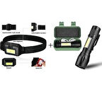  Usb Charge Zomlu El Feneri+ Ayarlanabilir Kafa Lambası