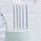 METALİK GÜMÜŞ RENK UZUN MUM 15 CM 6'LI