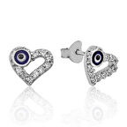 925 Ayar Gümüş Kalpli Nazar Çivili Küpe