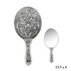 925 Ayar Gümüş Gül Motifli El Aynası