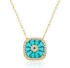 Gümüş Gold Kare Camgöz Nazar Kadın Kolye