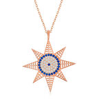 Gümüş Rose Nazarlı Kutup Yıldızı Kadın Kolye