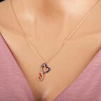 Gümüş Rose Kalpli Kelebek Kadın Kolye