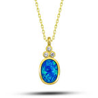 925 Ayar Gümüş Gold Mavi Opal Taşlı Ananas Kadın Kolye