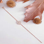 925 Ayar Gümüş Rose Kalpli Yonca Kadın Bileklik