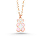 925 Ayar Gümüş Rose Renkli Ayıcık Kadın Kolye