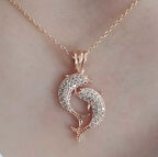 Gümüş Rose Çift Yunus Balığı Kadın Kolye