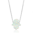 925 Ayar Gümüş Beyaz Opal Fatma Ana Eli Kadın Gümüş Kolye
