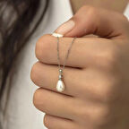 925 Ayar Gümüş Damla İnci Kadın Gümüş Kolye