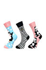 3'lü Unısex Penguen, Panda ve Çizgili Desenli Esnek Nem Alabilen Pamuklu Spor Soket Çoraplar