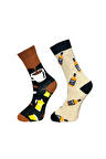 2'li Kahve Viski Desenli Unısex Esnek Nem Alabilen Pamuklu Spor Soket Çoraplar